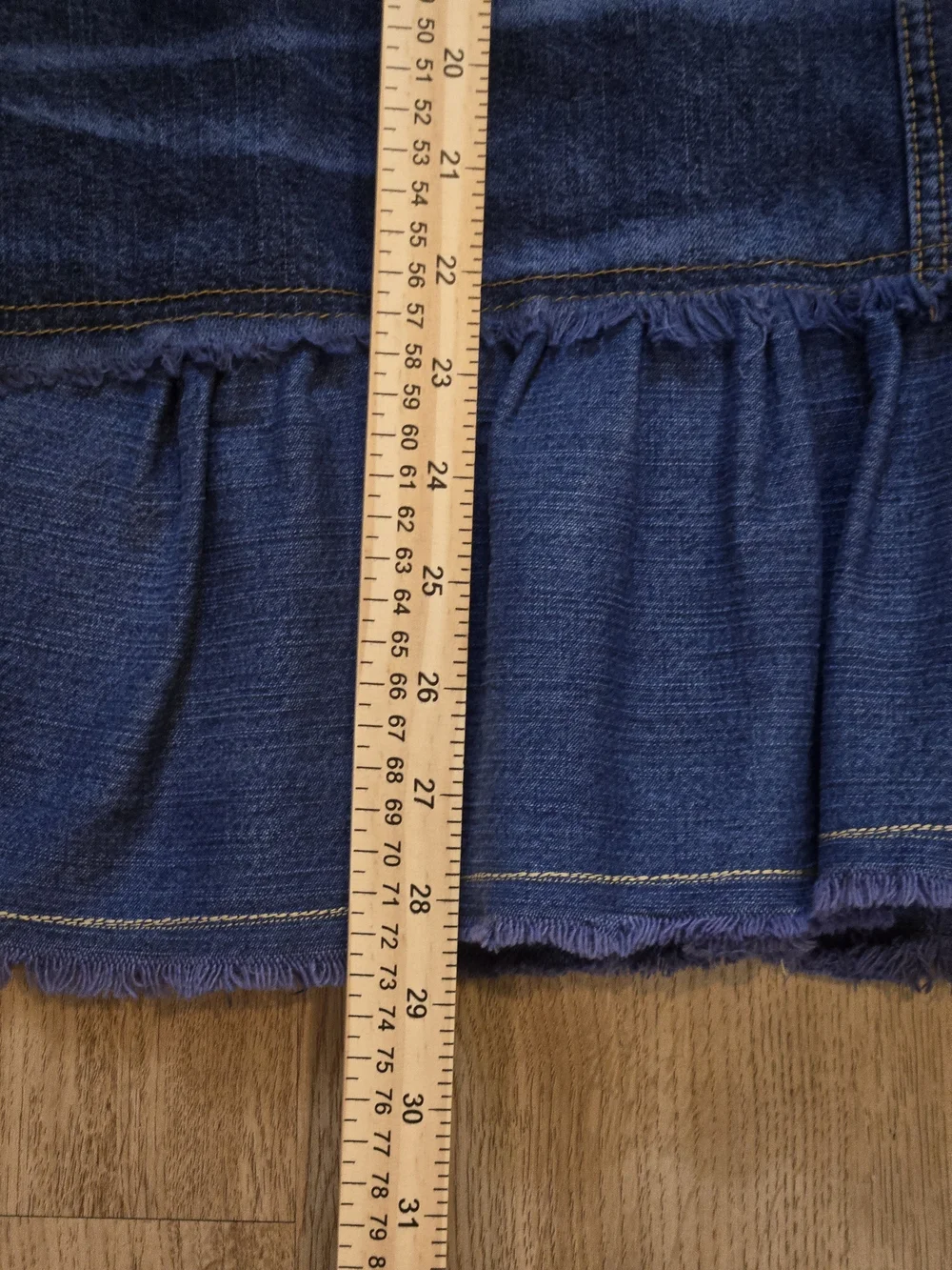 Y2K Denim Ruffle Hem Midi Skirt Whiskered Dark Wash 13